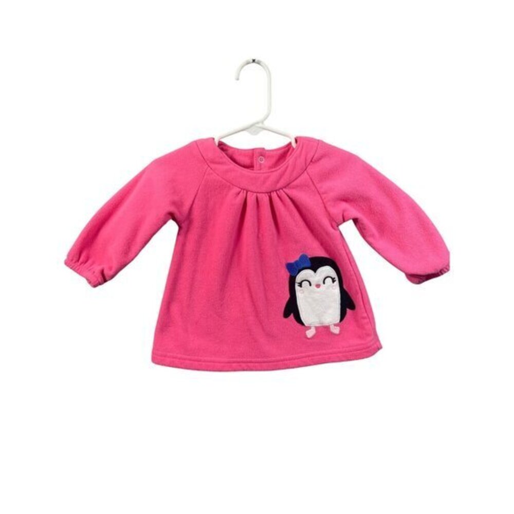 Child of Mine Carter's 6-9 Months Pink Penguin Applique Fleece Top